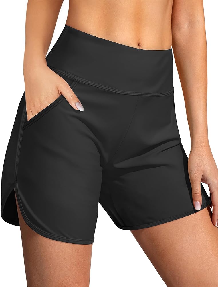 Women's 5" Swim Board Shorts Quick Dry High Waisted Swimsuits with Liner Pockets UPF 50+ Bathing Suits Bottoms Trunks