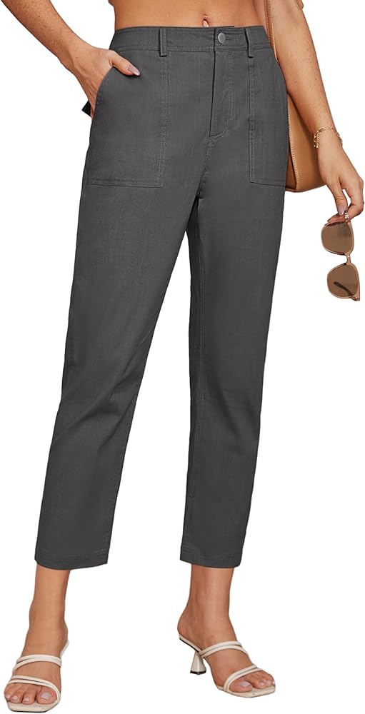 GRACE KARIN Women's Cropped Work Pants High Waisted Business Casual Tapered Leg Trousers with Pockets