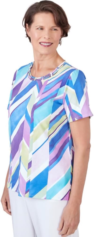 Alfred Dunner Cotton Chevron Multi colored Short Sleeve Top