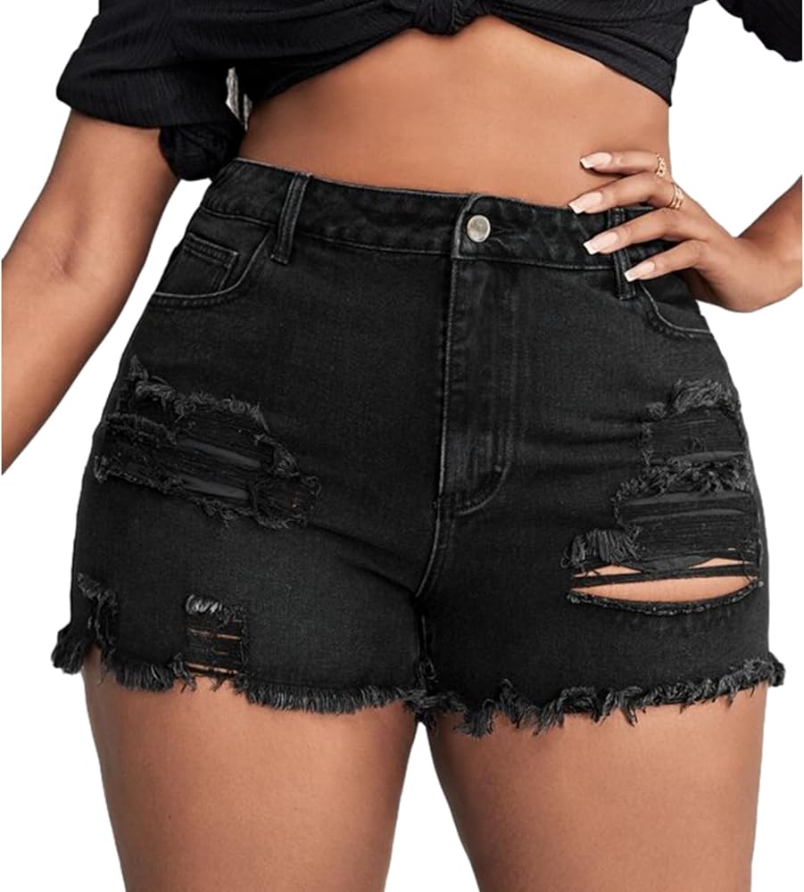 Plus Size Denim Shorts Women High Waisted Stretch Summer Jean Shorts