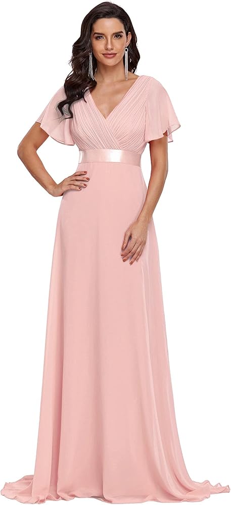 Ever-Pretty Women's Formal Dress Short Sleeve V-Neck Evening Dress Floor Length Mother of The Bride Dress 09890