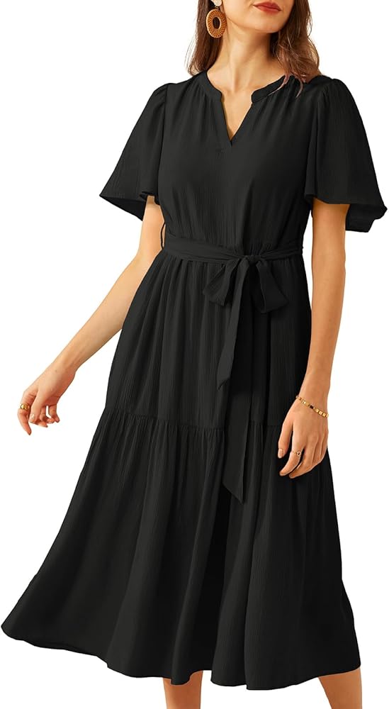 GRACE KARIN 2024 Women's Causal Summer A Line Dresses Flying Sleeves Maxi Ruffles Dress