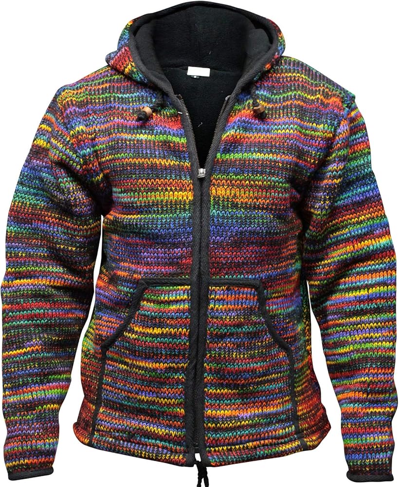 Shopoholic Fashion Tie Dye Hooded Wool Jacket, Fleece Lined Long Sleeve Full Zip Hoodie Hippie Sweater for Men