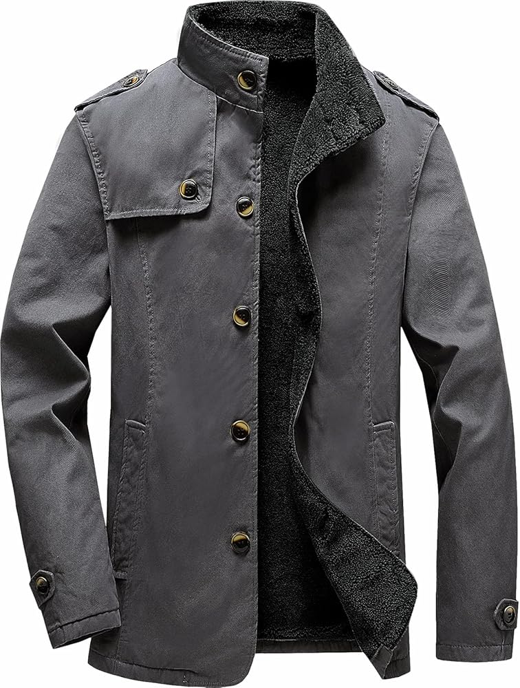 Vcansion Men's Winter Sherpa Lined Fleece Parka Jacket Windproof Coat Stand Collar Military Jacket