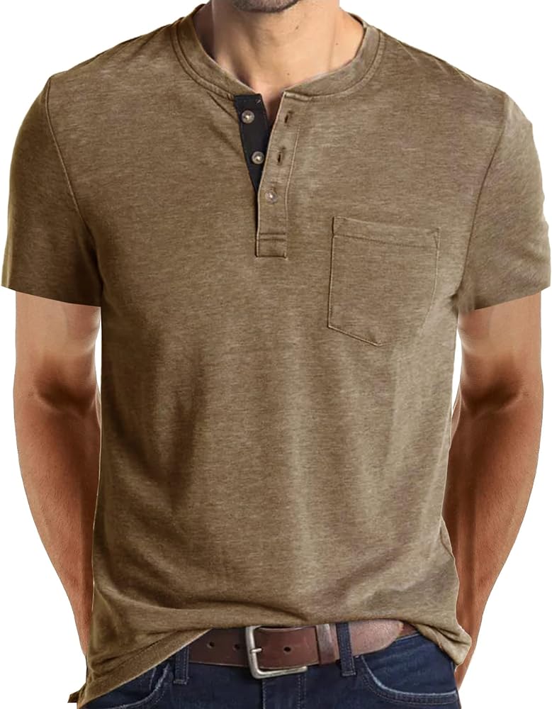 Mens Henley Shirts Long/Short Sleeve T Shirt Fashion Casual Basic Plain Cotton Tee Shirts