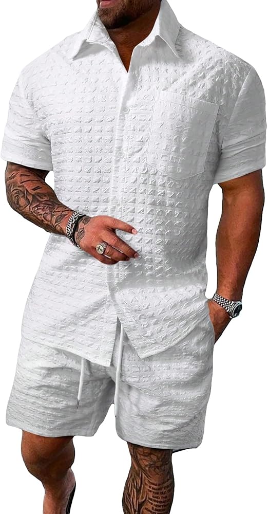 SOLY HUX Men's 2 Piece Shorts Sets Casual Beach Outfits Short Sleeve Button Down Hawaiian Shirt Sets