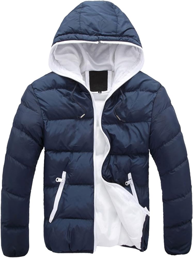 Men Puffer Jacket with Hood Lightweight Packable Quilted Hooded Bubble Down Jackets Winter Insulated Thick Outwear