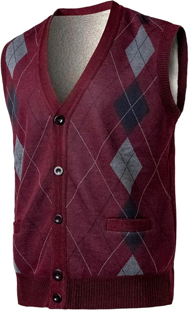 Mens Thick Argyle Sweater Vests Warm Sleeveless Jacket Classic Pullover Winter Tank Tops