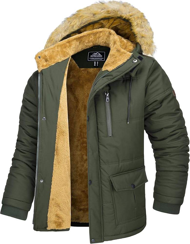 MAGCOMSEN Men's Winter Coat Fleece Lined Parka Jacket Hooded Puffer Jacket Thicken Warm Fur Coat Men Outerwear