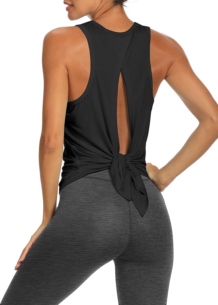 Bestisun Workout Tops Open Back Shirts Gym Workout Clothes Tie Back Musle Tank for Women