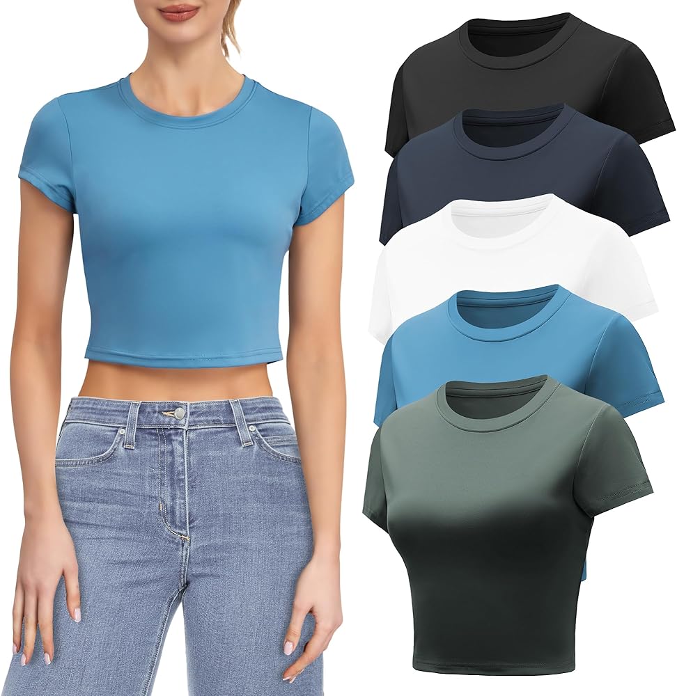 Workout Crop Tops for Women Short Sleeve Crop Shirts for Women Yoga Athletic Shirts Basic Crop Tops Gym Workout Top