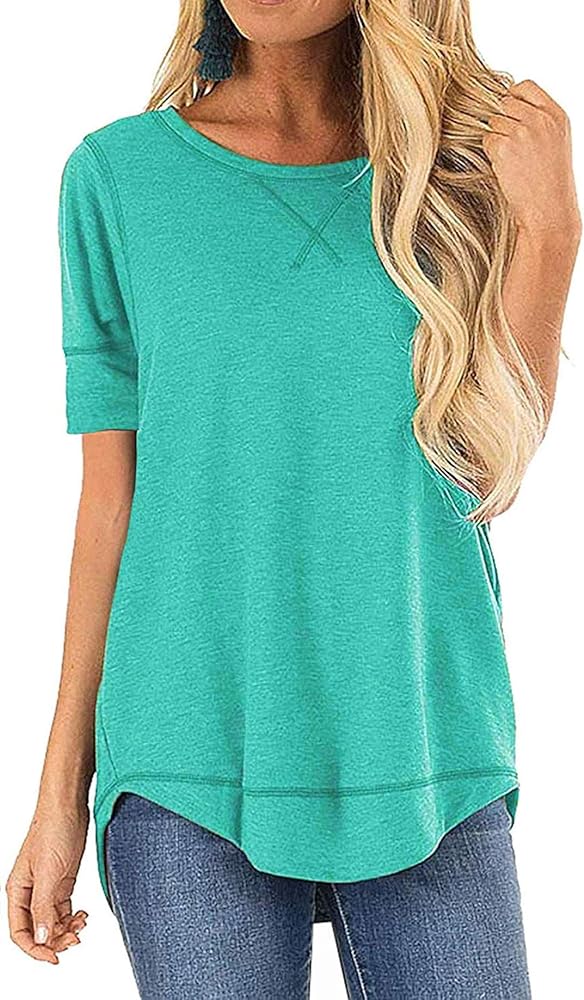 JomeDesign Summer Tops for Women Short Sleeve Side Split Casual Loose Tunic Top