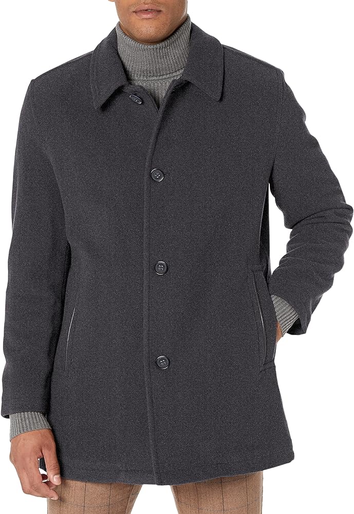 Cole Haan mens Button Up Wool Plush Car Coat