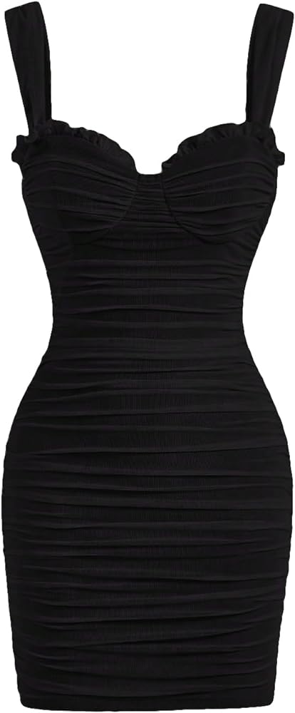 Verdusa Women's Sleeveless Sweetheart Neck Ruched Bodycon Pencil Short Dress