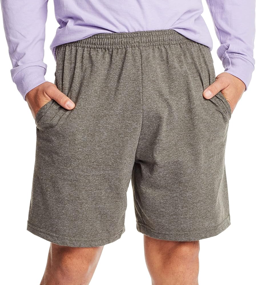 Hanes Men's Athletic Shorts, Favorite Cotton Jersey Shorts, Pull-On Knit Shorts with Pockets, Knit Gym Shorts, 7.5" Inseam