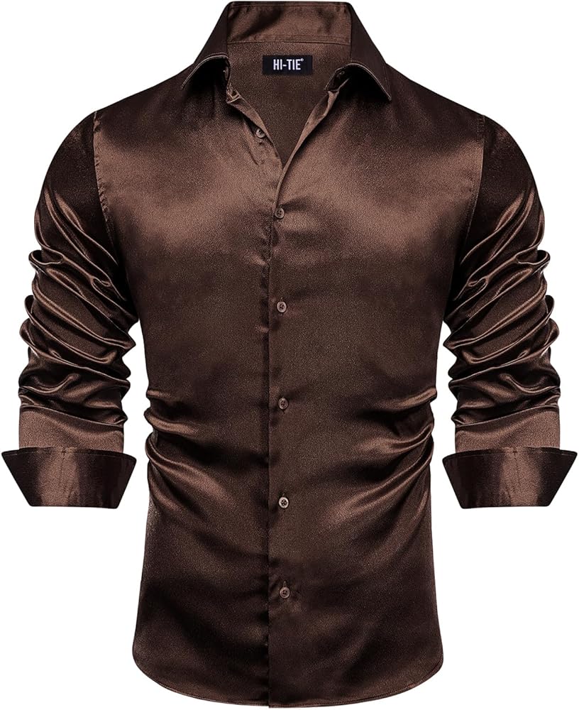 Hi-Tie Men's Dress Shirt Button Down Casual Long Sleeve Shirt Prom Wedding Regular Fit Button Up Shirt