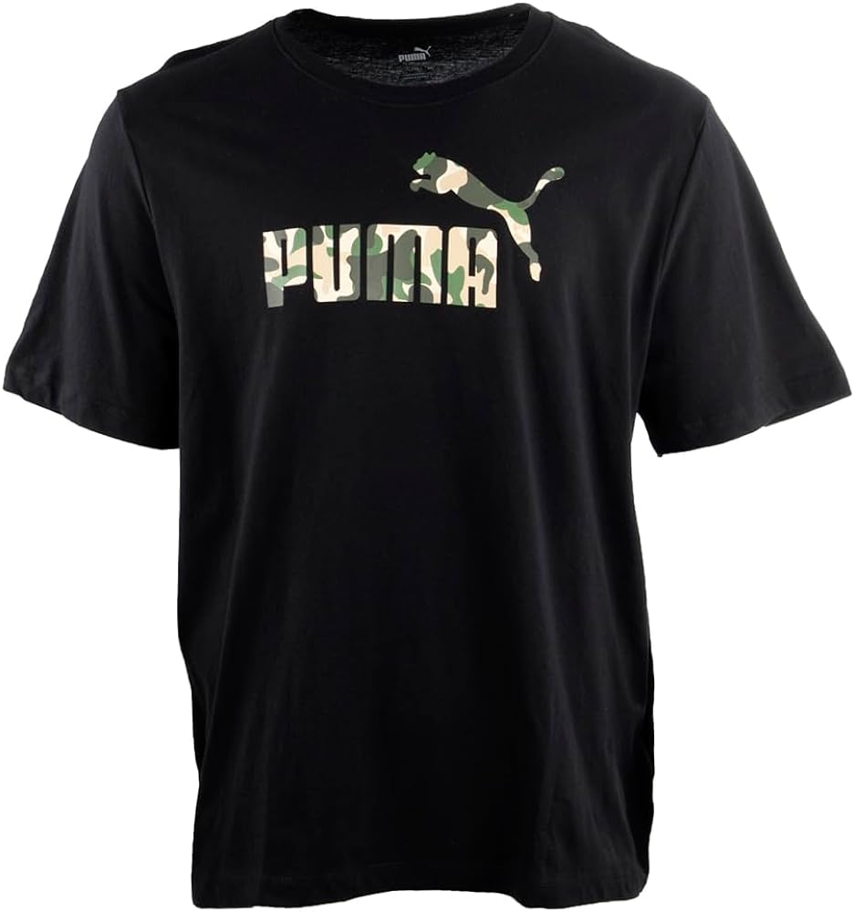 Puma Mens No.1 Camo Logo Crew Neck Short Sleeve Bt Athletic Tops Casual - Black