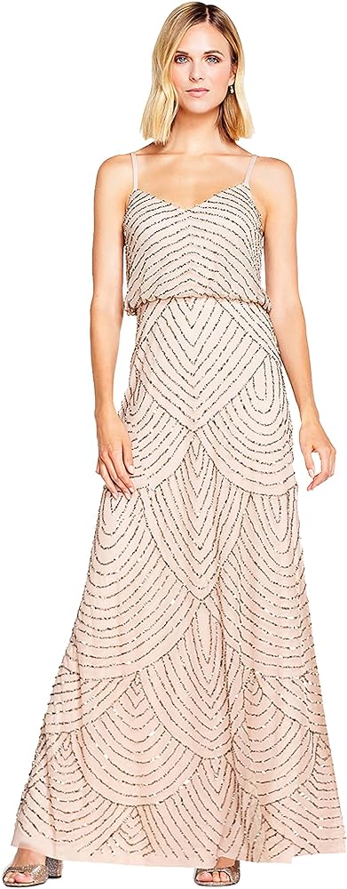 Adrianna Papell Women's Long Beaded Blouson Gown