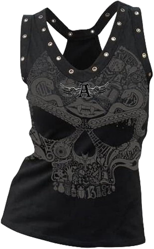 Skull Shirts for Women Tank Tops Sleeveless Workout Summer Printed Loose Running T-Shirt Vest