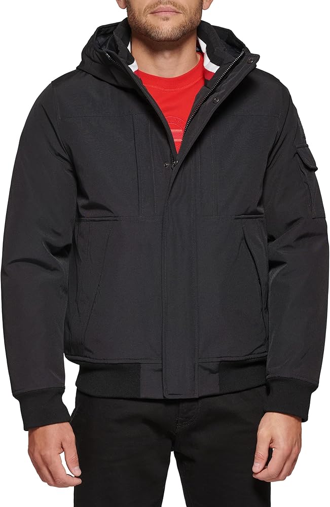 Tommy Hilfiger Men's Arctic Cloth Hooded Utility Bomber