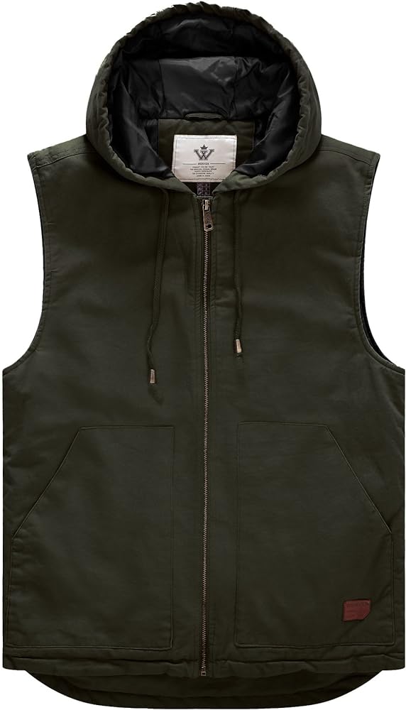 WenVen Men's Quilted Lined Multi Pockets Casual Vest with Hood