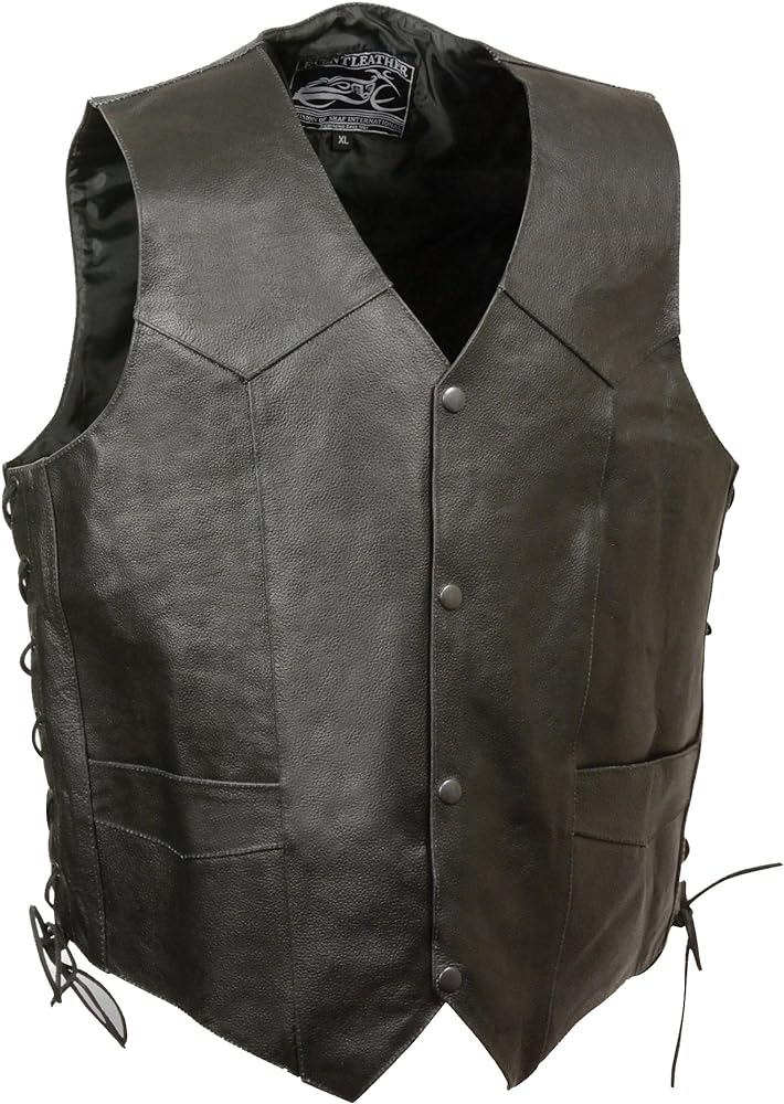 ELM3900 Men's 100% Genuine Motorcycle Leather Vest | Biker Vests with Embossed Indian Head