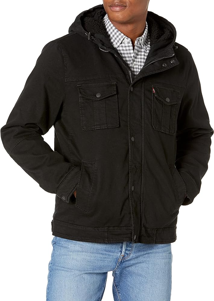 Levi's Men's Washed Cotton Hooded Military Jacket (Regular & Big & Tall Sizes)