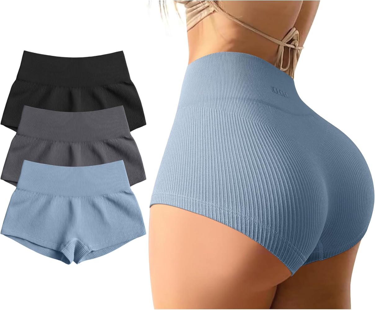 OQQ Women 3 Piece Yoga Shorts Sexy High Waist Booty Stretch Workout Exercise Hot Shorts