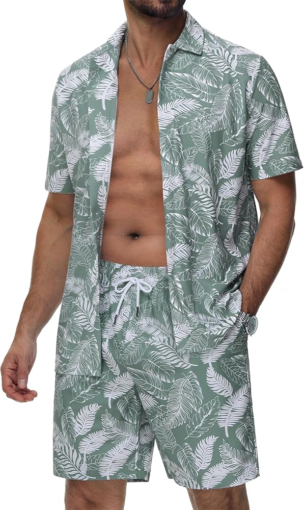 MAGCOMSEN Men's Set 2 Piece Short Set Hawaiian Outfits Summer Set Beach Outfits Button Down Shirt and Short