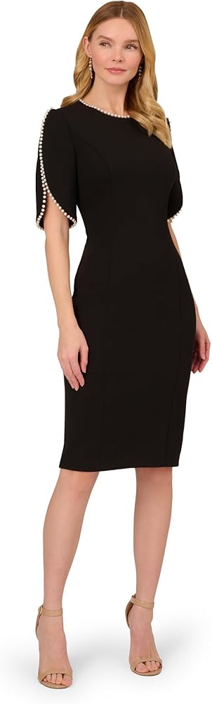 Adrianna Papell Women's Knit Crepe Pearl Midi Dress