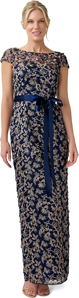 Adrianna Papell Women's 3D Embroidered Column Gown