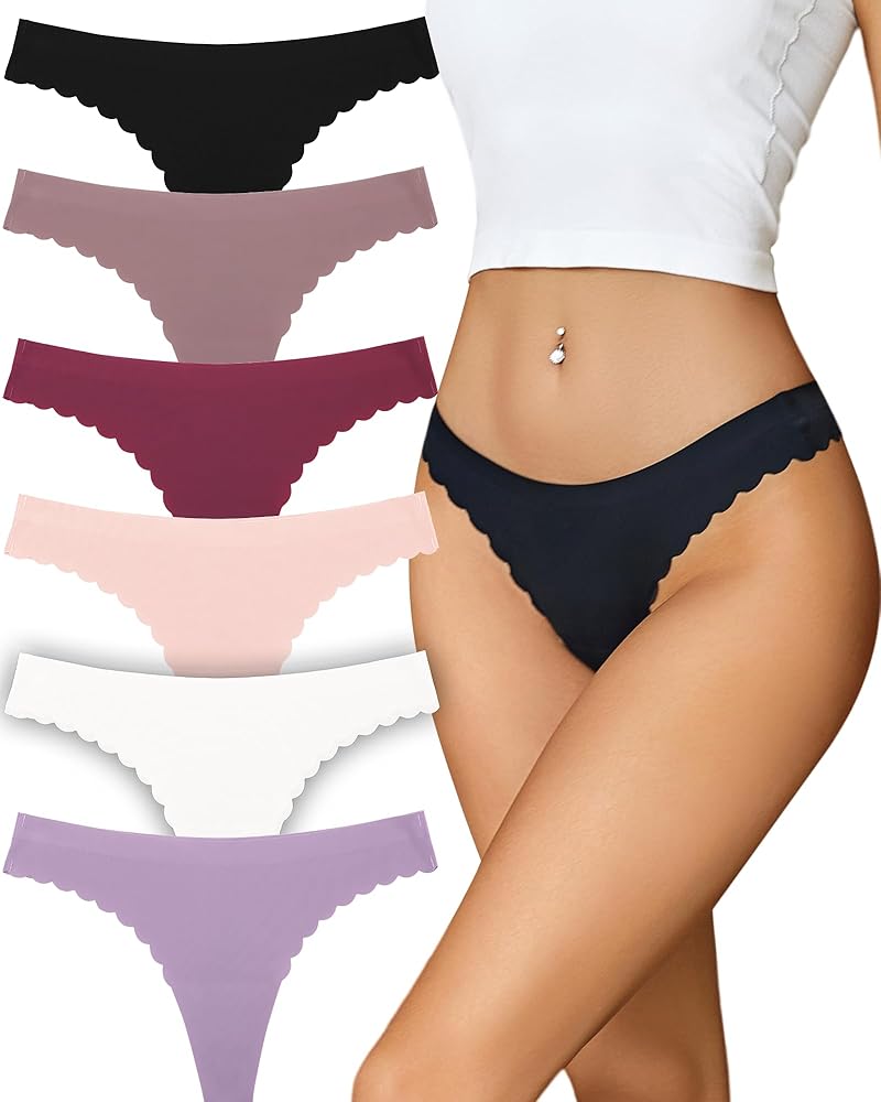 FINETOO 6 Pack Seamless Thongs for Women No Show Wavy Edge Side Women's Thong panties Ladies Underwear Sexy S-XL