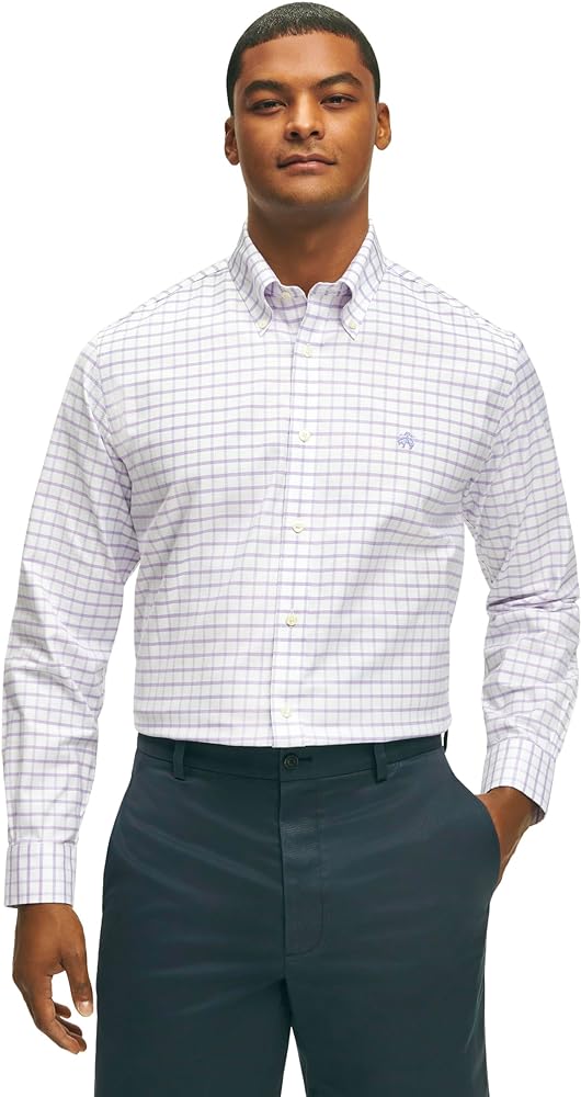 Brooks Brothers Men's Non-Iron Stretch Oxford Long Sleeve Check Sport Shirt