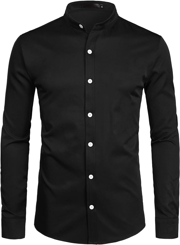 ZEROYAA Mens Hipster Solid Slim Fit Long Sleeve Mandarin Collar Dress Shirts