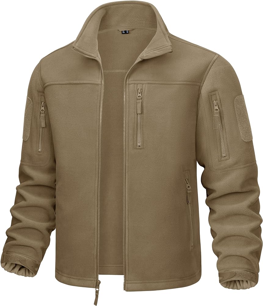 CRYSULLY Men's Fleece Jacket Tactical Full-Zip Winter Coat Jackets Multi Pockets