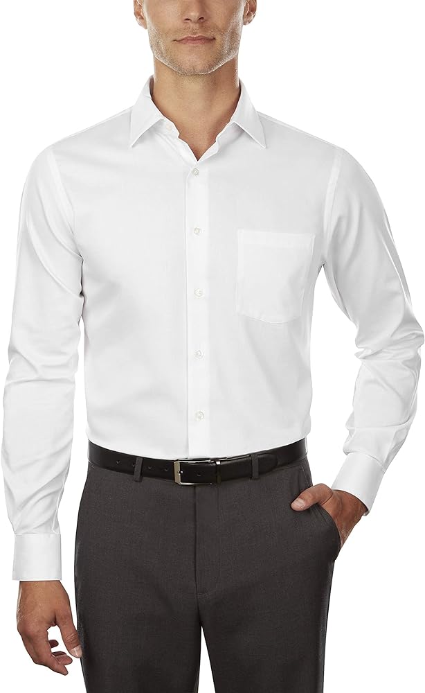 Van Heusen Mens Dress Shirts Fitted Lux Sateen Stretch Solid Spread Collar