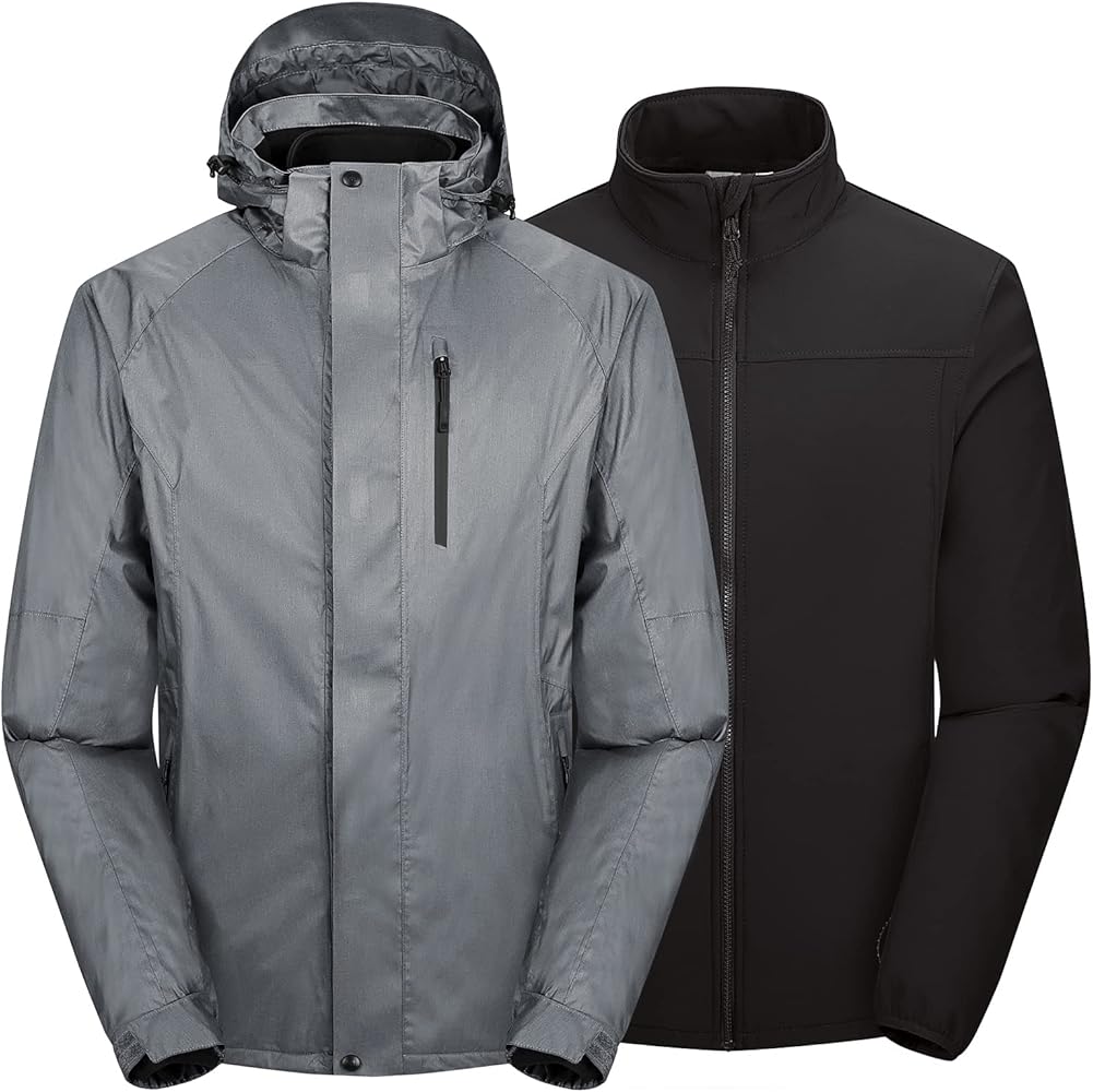 33,000ft Men's Waterproof Jacket Insulated Warm 3-in-1 Ski Snow Winter Coat Windproof Softshell Fleece Raincoat