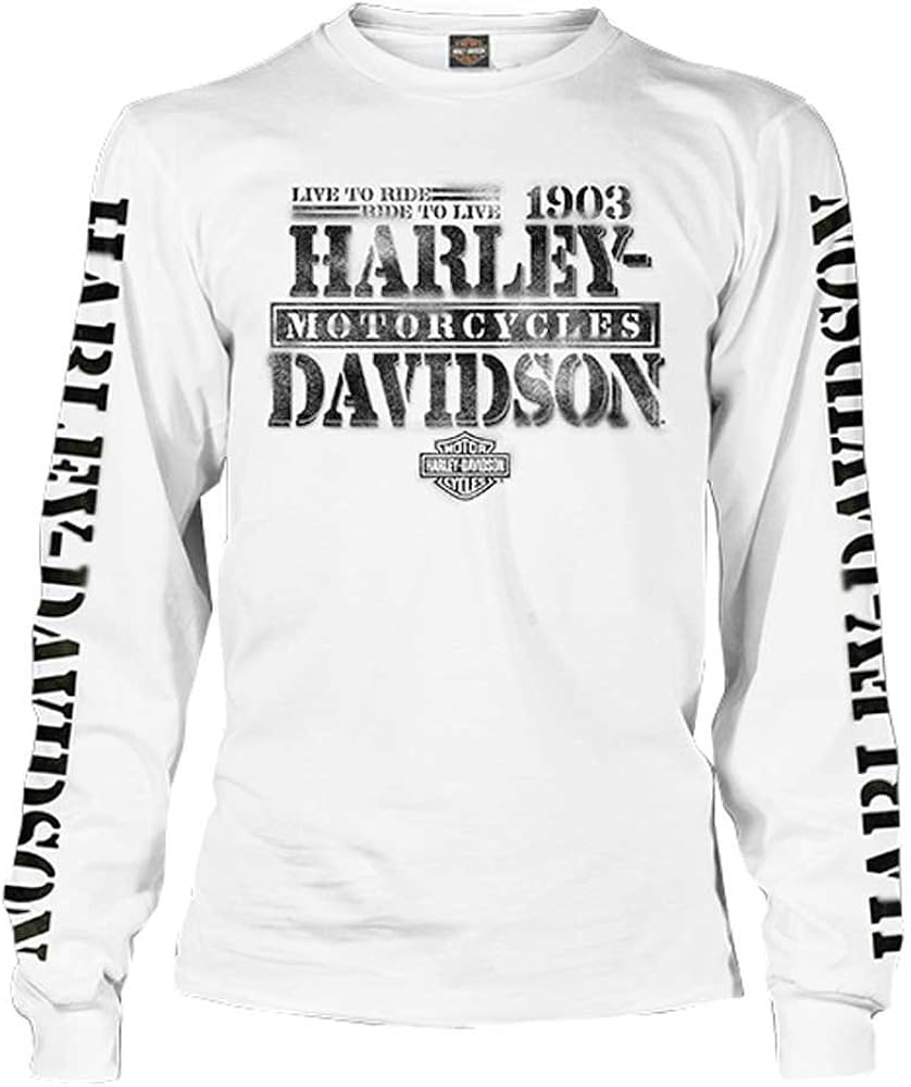 Harley-Davidson Men's Distressed Freedom Fighter Long Sleeve Shirt, White