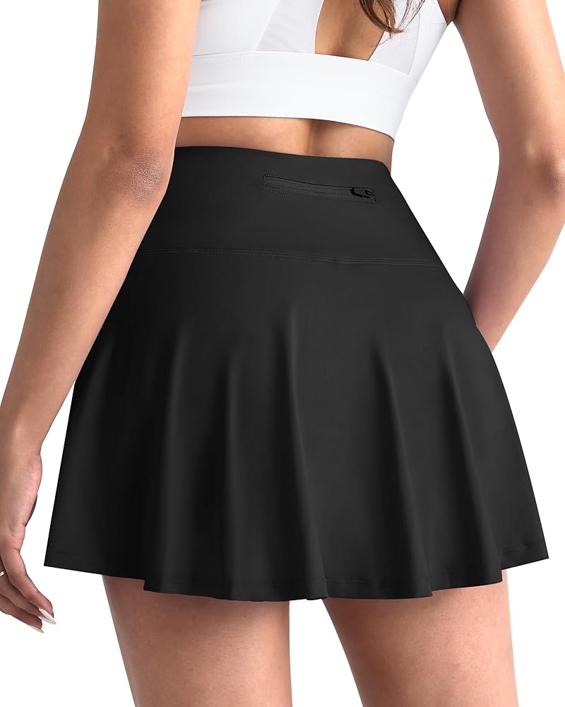 CHRLEISURE Women's Tennis Golf Skirt with Shorts, 5 Pockets Athletic Sports Running Workout Flowy Skorts