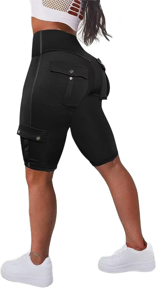 Flamingals Biker Shorts for Women High Waist Cargo Athletic Shorts Butt Lifting Workout Shorts Running Shorts