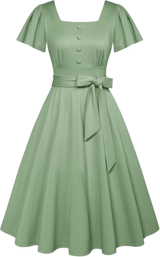 Belle Poque Women's 1950s Vintage Dress Fall Tea Party A Line Midi Cocktail Dresses with Pockets