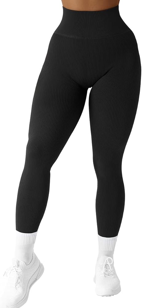 SUUKSESS Women Ribbed Seamless Leggings High Waisted Workout Gym Yoga Pants