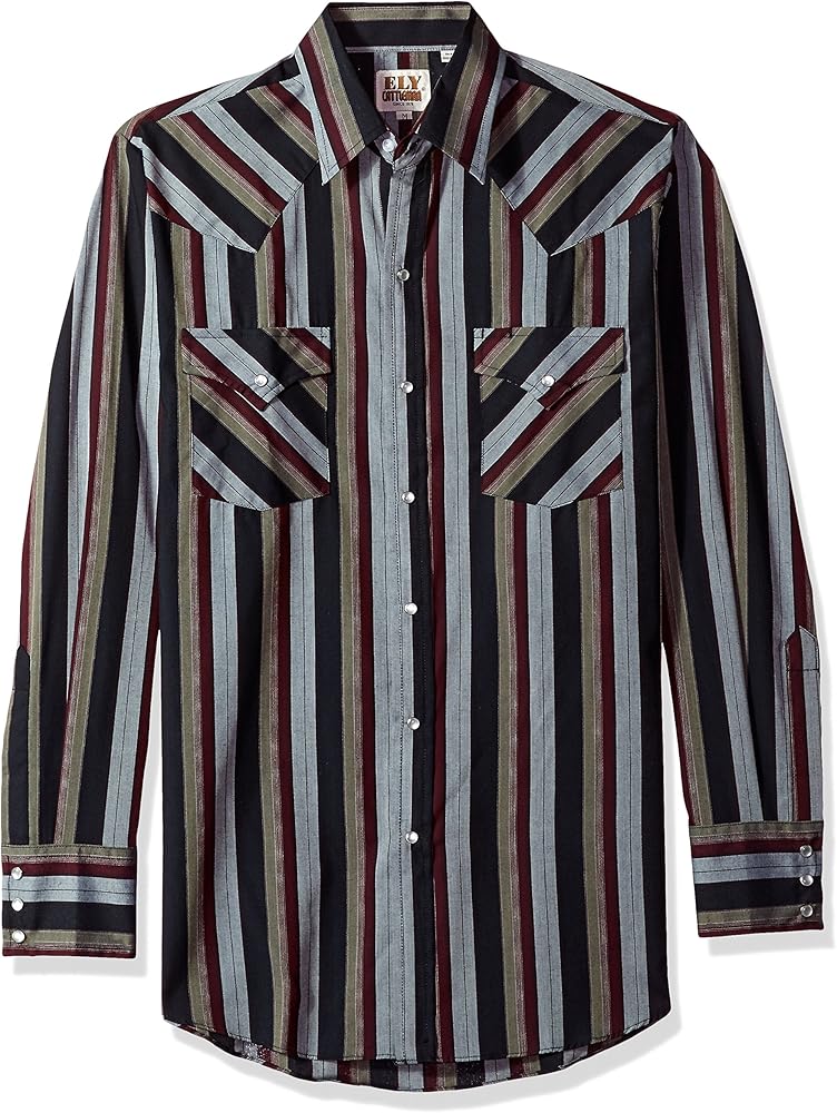 ELY CATTLEMAN Men's Long Sleeve Stripe Western Shirt