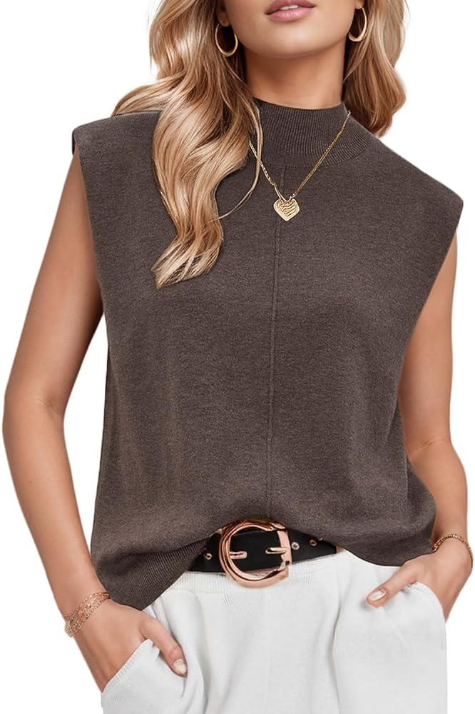 Arach&Cloz Womens 2024 Summer Wool Blended Sleeveless Mock Neck Sweater Vest Business Casual Knit Pullover Tank Tops