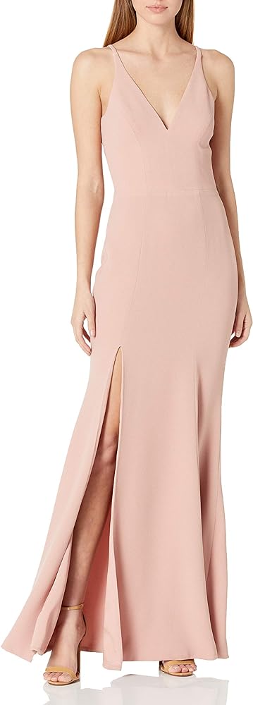 Dress the Population Women's Iris Crepe Side Slit Gown