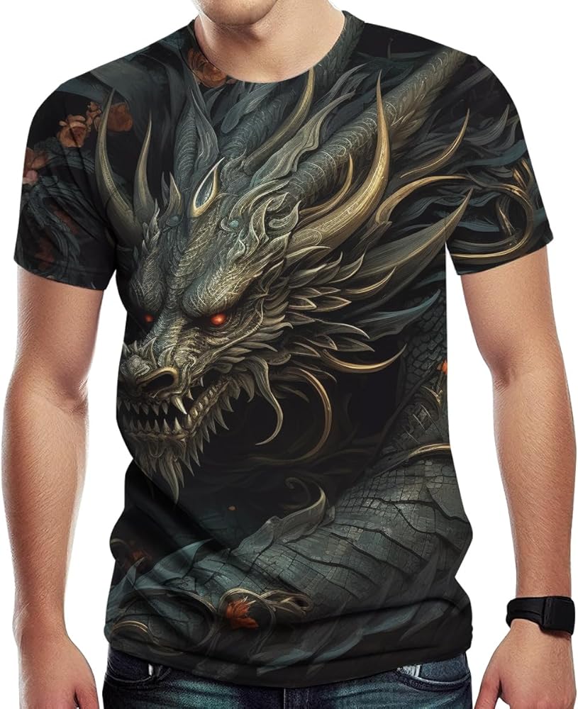 Dragon Graphic T-Shirt for Men Novelty 3D Printed Short Sleeve Shirt Fashion Tee Top