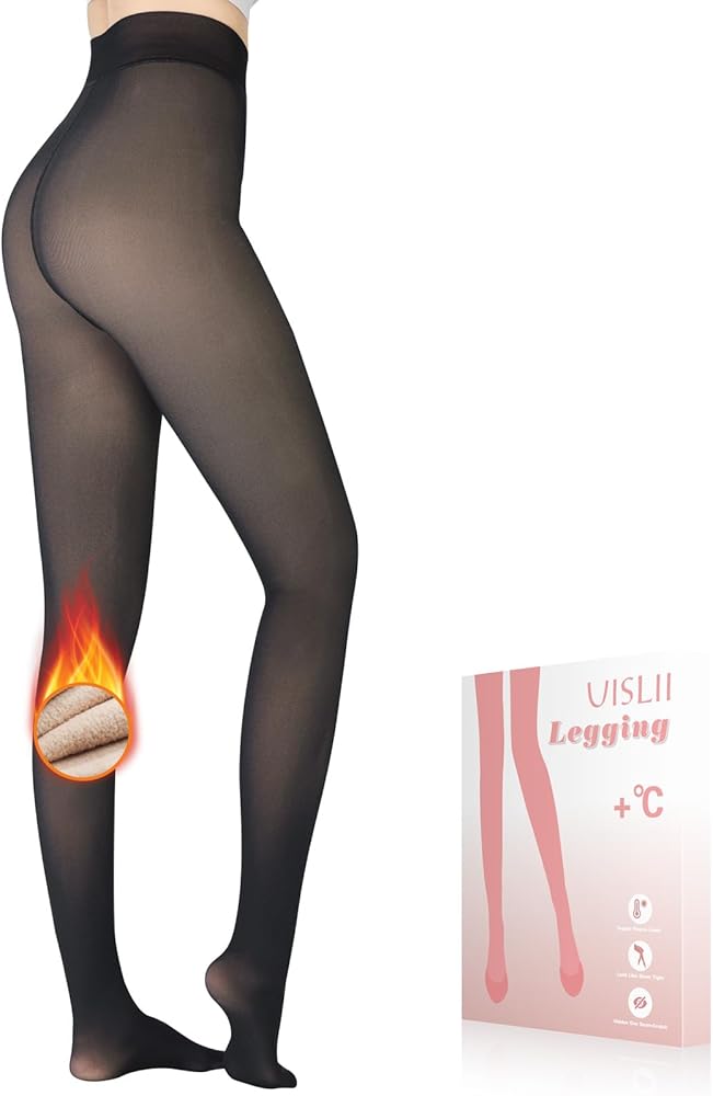 Fleece Lined Tights Women, Warm Pantyhose leggings Women,Fake Translucent Thermal Skin Colored Tights for Winter