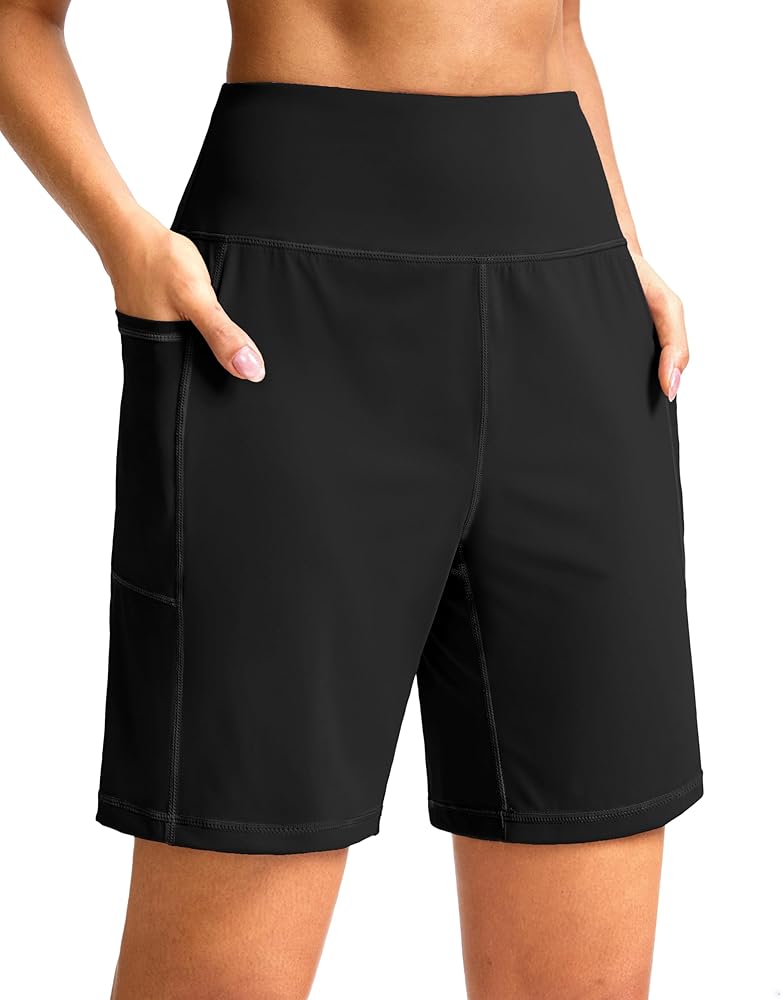 Women's 7'' Athletic Long Shorts with Pockets High Waisted Stretch Bermuda Shorts for Women Walking Workout Casual