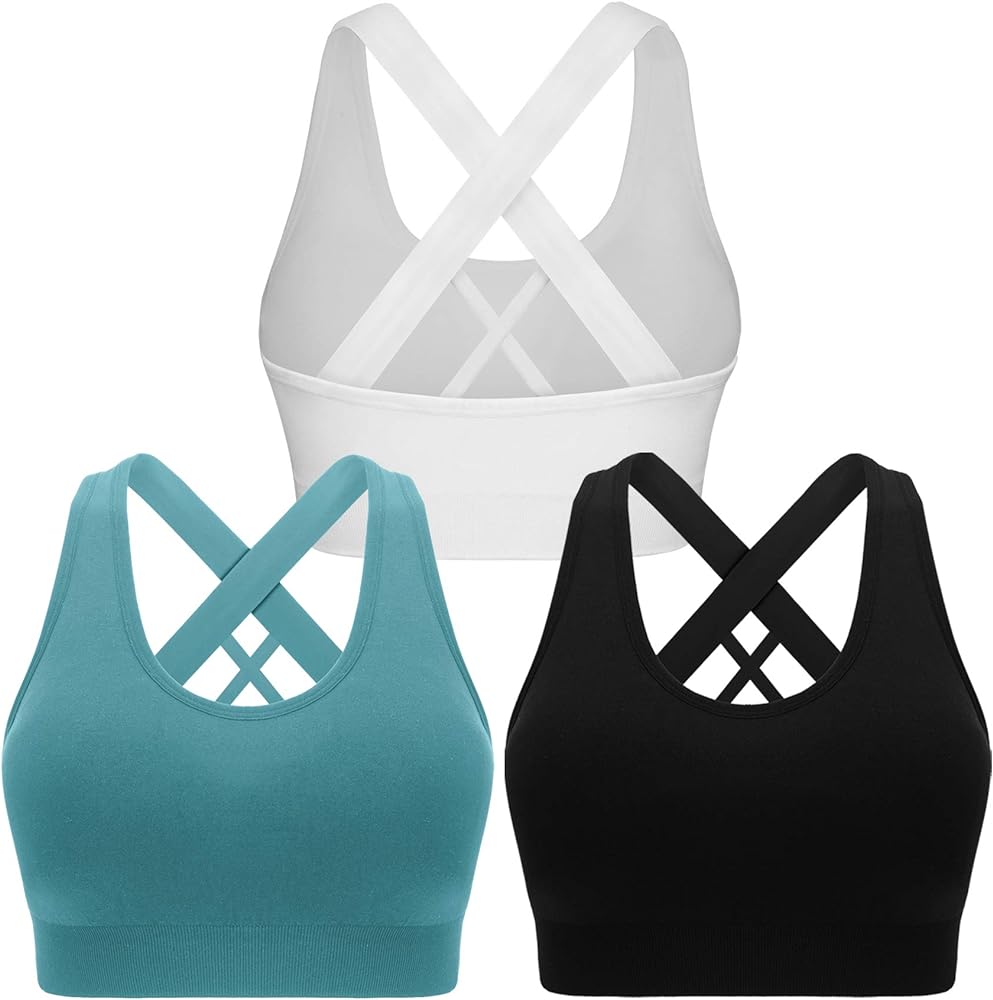 Double Couple Sports Bras for Women Padded High Impact Seamless Criss Cross Back Workout Tops Gym Activewear Bra