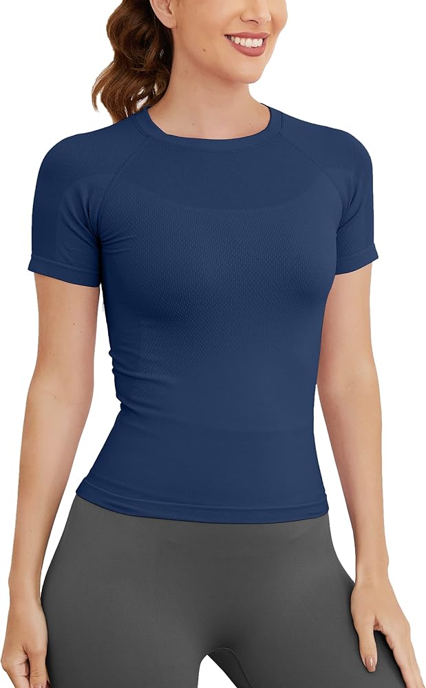 MathCat Short Sleeve Workout Tops for Women, Seamless Workout Shirts for Women, Yoga Athletic Shirts Soft Gym Tops